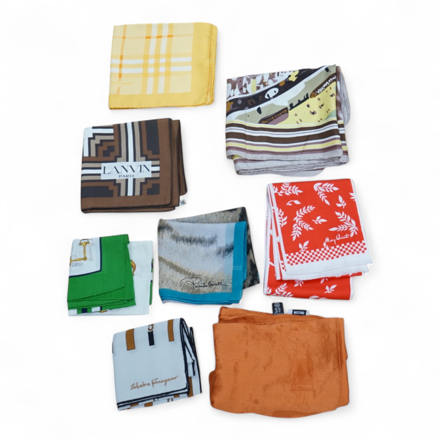 A collection of silk scarves to include Lanvin, Mary Quant and Gucci